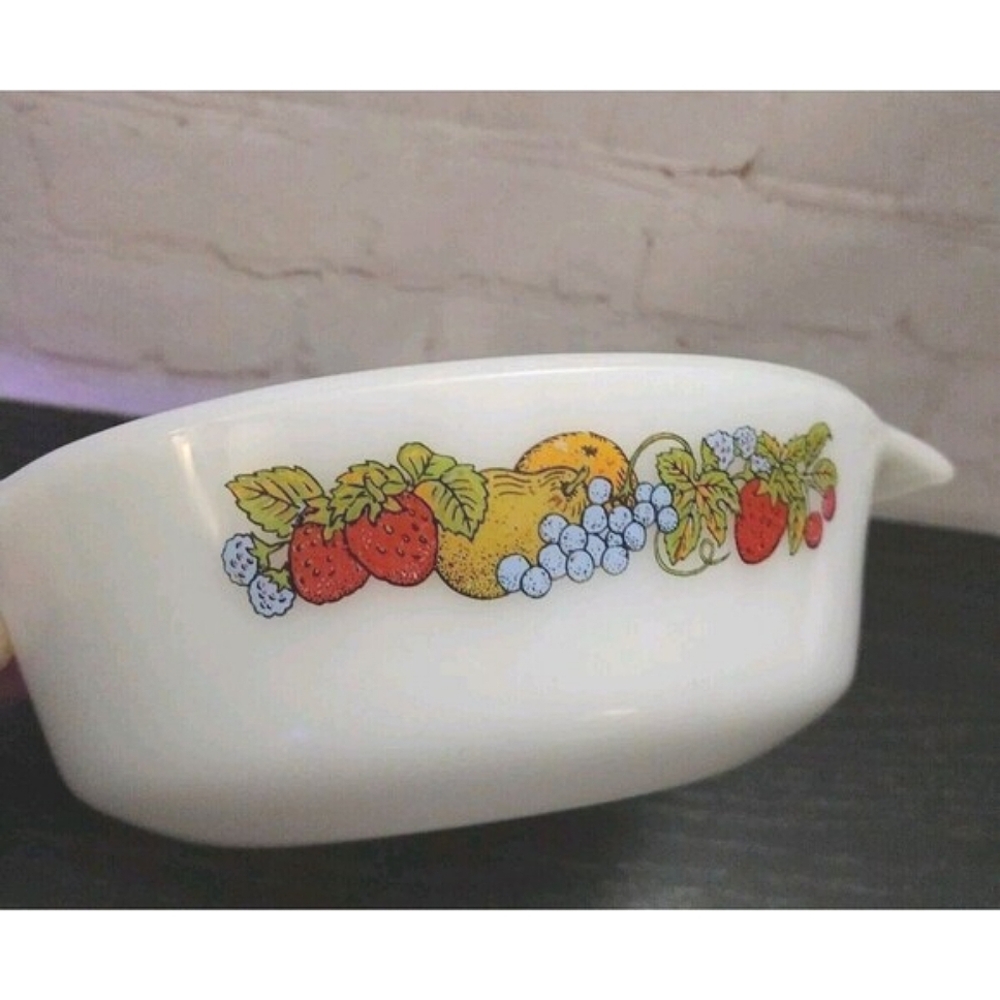 Vintage Fire King Anchor Hocking Fruit Harvest #436 Round Casserole Dish 1 Qt